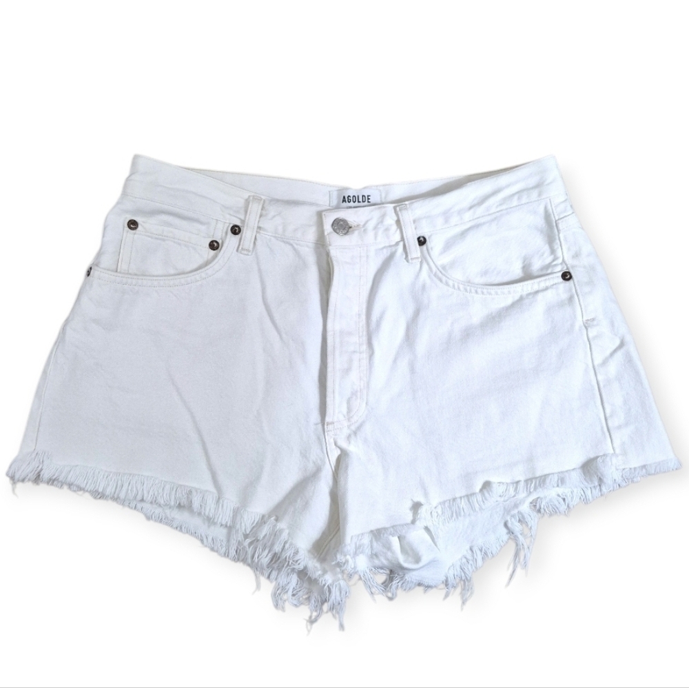 AGOLDE Parker Vintage Cut-off Jean Shorts Button Fly White 30 - Picture 3 of 7